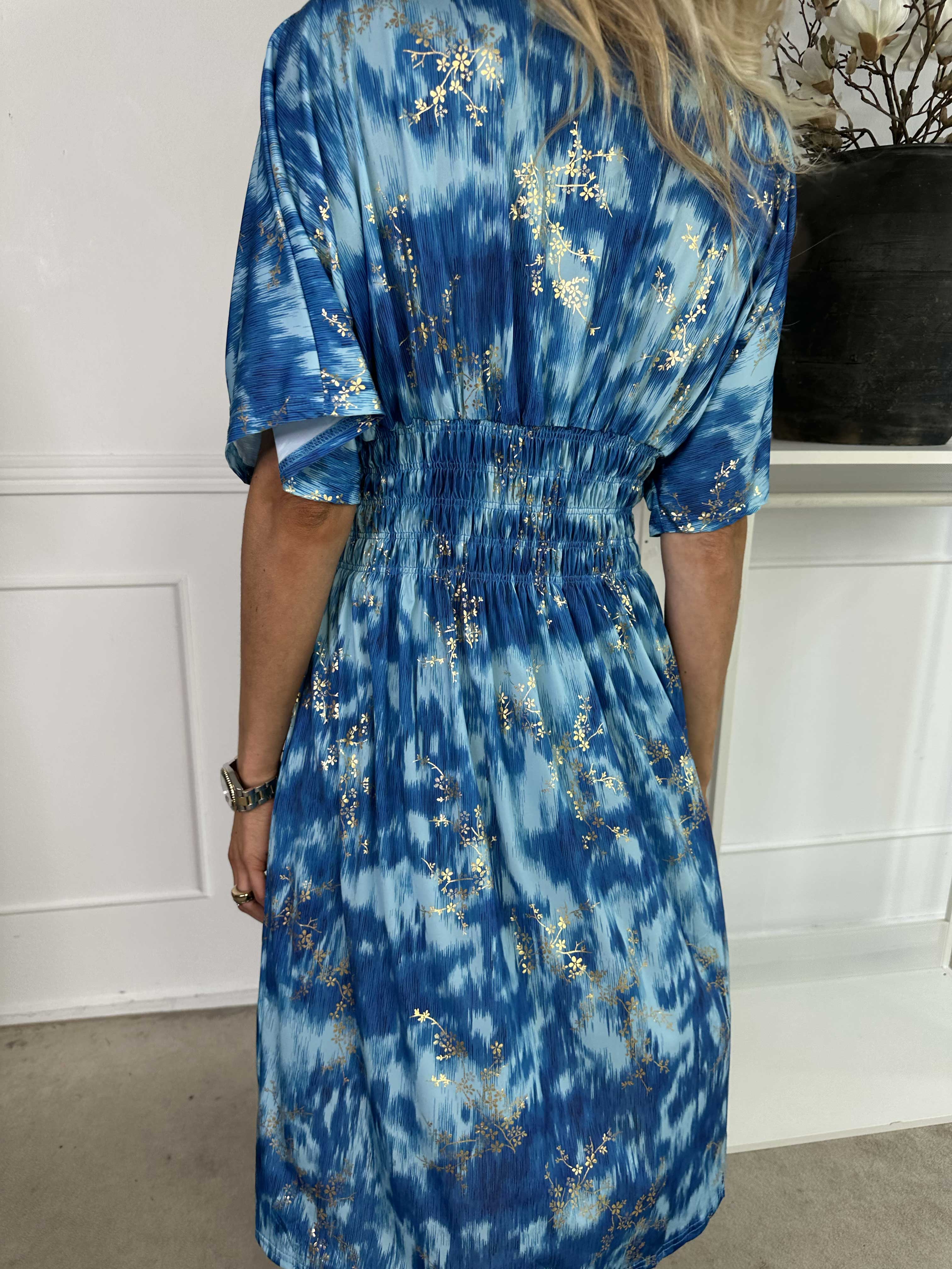 Pams Art Short - Mønstret elastisk kjole med guld blomster